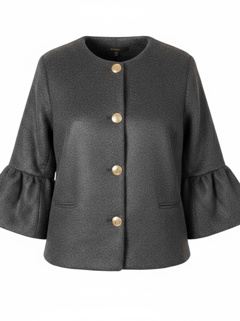 NWOT Jessica London 16W black wool blend silver button retro bell sleeve coat